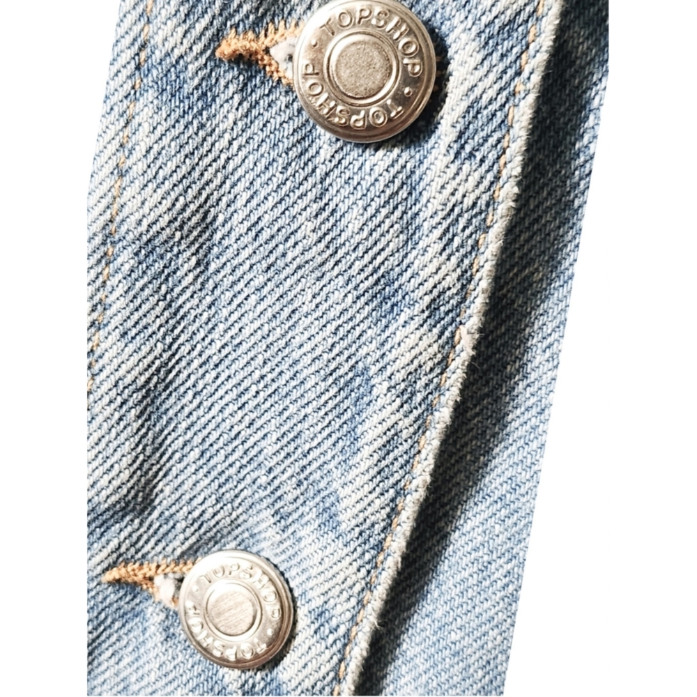 TOPSHOP TILDA CHOPPED RAW HEM DENIM JEAN JACKET SIZE 6 LIKE NEW - Picture 6 of 6